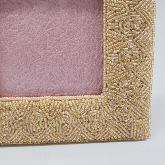 Beaded Yellow Square Photo Frame 3" Exterior 5.5" - Picture 4 of 11